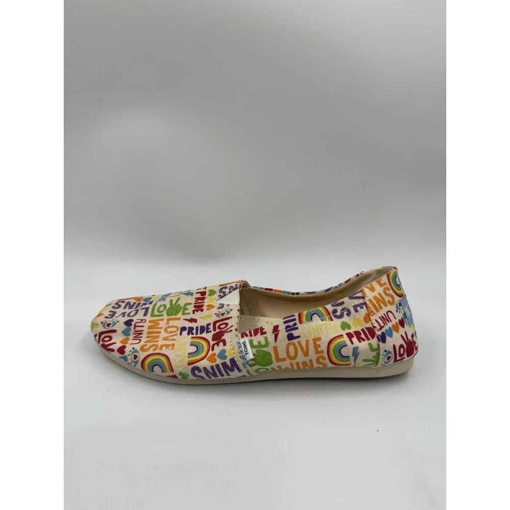 Womens Toms Size 7.5 Shoes SlipOn Alpargata Unity Love Wins Pride Rainbow Canvas